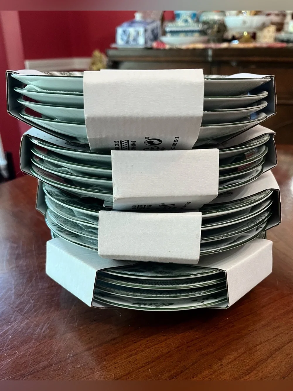 NEW Set of 8 IKEA Entusiasm Green & White Patterned Side Plates Discontinued NWT